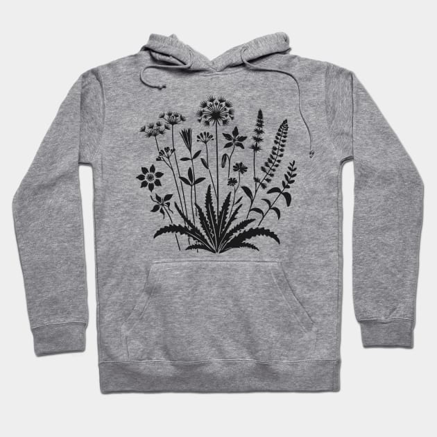 Elegant Wildflowers Silhouette Hoodie by Black & Bloom 